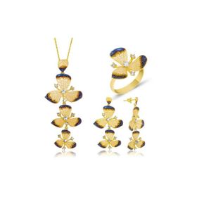 Gumush ST1160056 Sarı Çiçek Kadın Gümüş Set