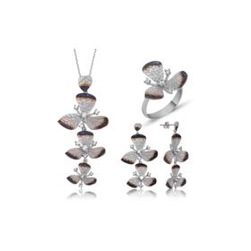 Gumush ST1160064 Çiçek Kadın Gümüş Set