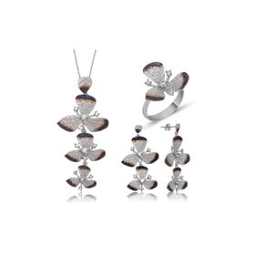 Gumush ST1160064 Çiçek Kadın Gümüş Set