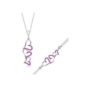 Gumush ST1160070 Pembe Üç Kalpli Kadın Gümüş Set
