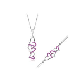 Gumush ST1160070 Pembe Üç Kalpli Kadın Gümüş Set