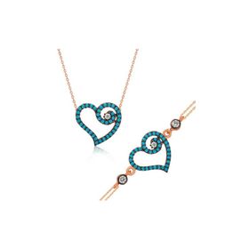 Gumush ST1160075 Mavi Kalpli Kadın Gümüş Set