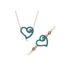 Gumush ST1160075 Mavi Kalpli Kadın Gümüş Set