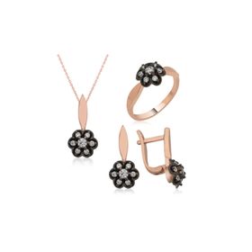 Gumush ST1160119 Elmas Montür Çiçek Kadın Gümüş Set