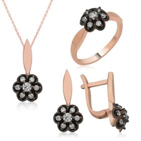 Gumush ST1160119 Elmas Montür Çiçek Kadın Gümüş Set