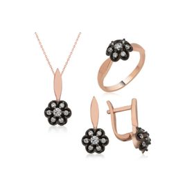 Gumush ST1160119 Elmas Montür Çiçek Kadın Gümüş Set