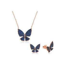 Gumush ST1160125 Lacivert Kelebek Kadın Gümüş Set
