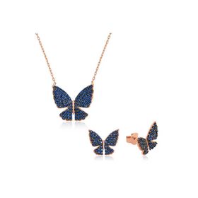 Gumush ST1160125 Lacivert Kelebek Kadın Gümüş Set