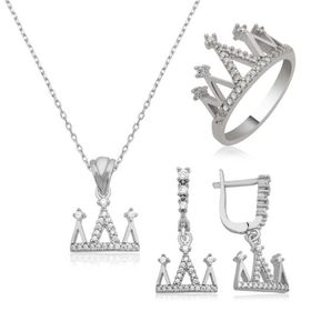Gumush ST1160126 Kraliçe Tacı Kadın Gümüş Set