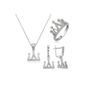 Gumush ST1160126 Kraliçe Tacı Kadın Gümüş Set
