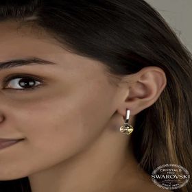 Gumush Swarovski Crystal Taşlı Gümüş Beyaz Kalp Sallantılı Kadın Küpe