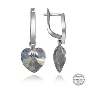 Gumush Swarovski Crystal Taşlı Gümüş Beyaz Kalp Sallantılı Kadın Küpe