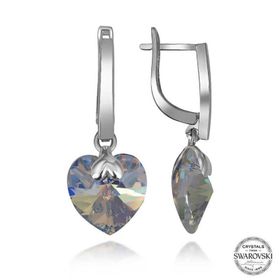 Gumush Swarovski Crystal Taşlı Gümüş Beyaz Kalp Sallantılı Kadın Küpe