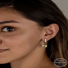 Gumush Swarovski Crystal Taşlı Gümüş Beyaz Kalp Sallantılı Kadın Küpe