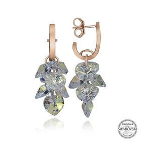 Gumush Swarovski Crystal Taşlı Gümüş Kalp Salkım Sallantılı Çivili Kadın Küpe