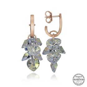 Gumush Swarovski Crystal Taşlı Gümüş Kalp Salkım Sallantılı Çivili Kadın Küpe