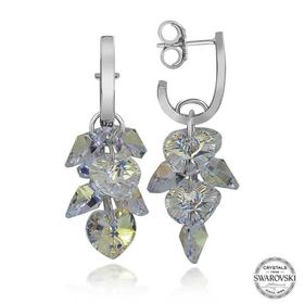 Gumush Swarovski Crystal Taşlı Gümüş Kalp Salkım Sallantılı Çivili Kadın Küpe