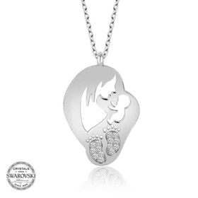 Gumush Swarovski Taşlı Anne Bebek Gümüş Kadın Kolye