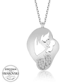 Gumush Swarovski Taşlı Anne Bebek Gümüş Kadın Kolye
