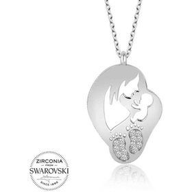Gumush Swarovski Taşlı Anne Bebek Gümüş Kadın Kolye