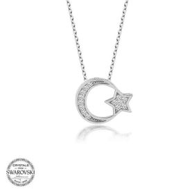 Gumush Swarovski Taşlı Ayyıldız Gümüş Kadın Kolye