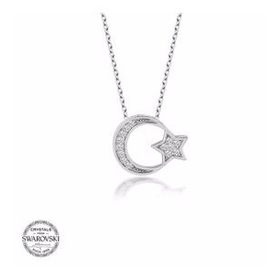 Gumush Swarovski Taşlı Ayyıldız Gümüş Kadın Kolye