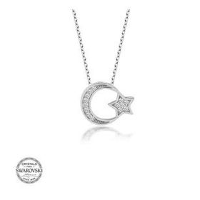 Gumush Swarovski Taşlı Ayyıldız Gümüş Kadın Kolye