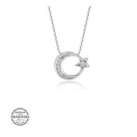 Gumush Swarovski Taşlı Ayyıldız Gümüş Kadın Kolye
