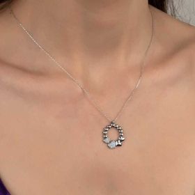 Gumush Swarovski Taşlı Çember Kalp Gümüş Kadın Kolye