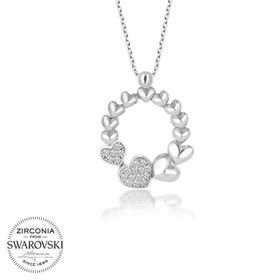 Gumush Swarovski Taşlı Çember Kalp Gümüş Kadın Kolye