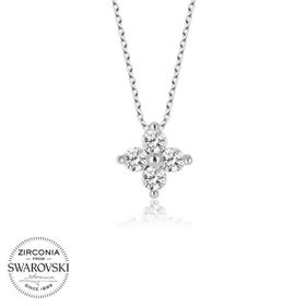 Gumush Swarovski Taşlı Çiçek Gümüş Kadın Kolye