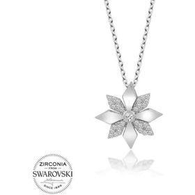 Gumush Swarovski Taşlı Çiçek Gümüş Kadın Kolye