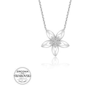 Gumush Swarovski Taşlı Çiçek Gümüş Kadın Kolye
