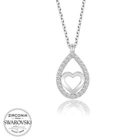 Gumush Swarovski Taşlı Damla Kalp Gümüş Kadın Kolye