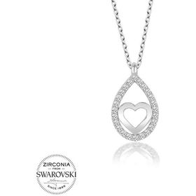 Gumush Swarovski Taşlı Damla Kalp Gümüş Kadın Kolye