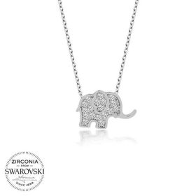 Gumush Swarovski Taşlı Fil Gümüş Kadın Kolye
