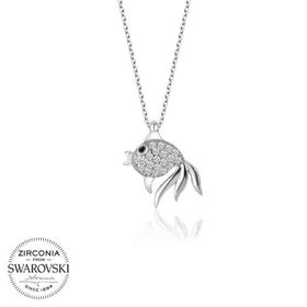 Gumush Swarovski Taşlı Gümüş Balık Kadın Kolye