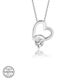 Gumush Swarovski Taşlı Kalp Gümüş Kadın Kolye