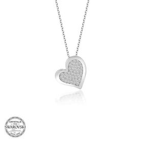 Gumush Swarovski Taşlı Kalp Gümüş Kadın Kolye