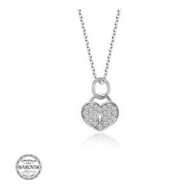Gumush Swarovski Taşlı Kalp Kiliti Gümüş Kadın Kolye