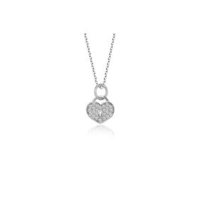Gumush Swarovski Taşlı Kalp Kiliti Gümüş Kolye