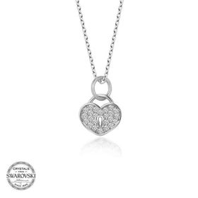 Gumush Swarovski Taşlı Kalp Kiliti Gümüş Kolye