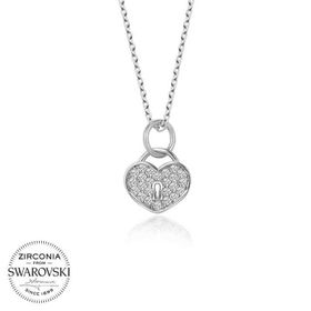 Gumush Swarovski Taşlı Kalp Kiliti Gümüş Kolye