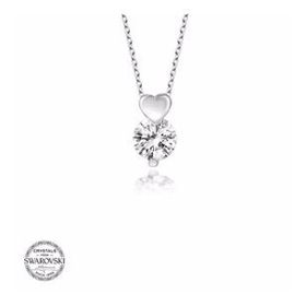 Gumush Swarovski Taşlı Kalp Tektaş Gümüş Kadın Kolye