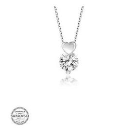 Gumush Swarovski Taşlı Kalp Tektaş Gümüş Kadın Kolye
