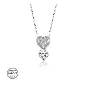 Gumush Swarovski Taşlı Kalp Tektaş Gümüş Kadın Kolye