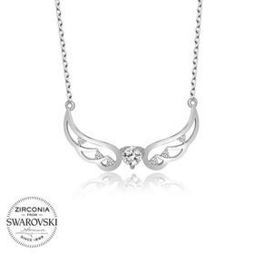 Gumush Swarovski Taşlı Kanat Gümüş Kadın Kolye