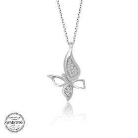 Gumush Swarovski Taşlı Kelebek Gümüş Kadın Kolye