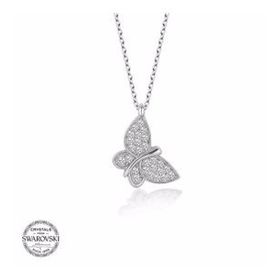 Gumush Swarovski Taşlı Kelebek Gümüş Kadın Kolye