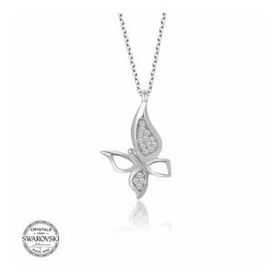 Gumush Swarovski Taşlı Kelebek Gümüş Kadın Kolye